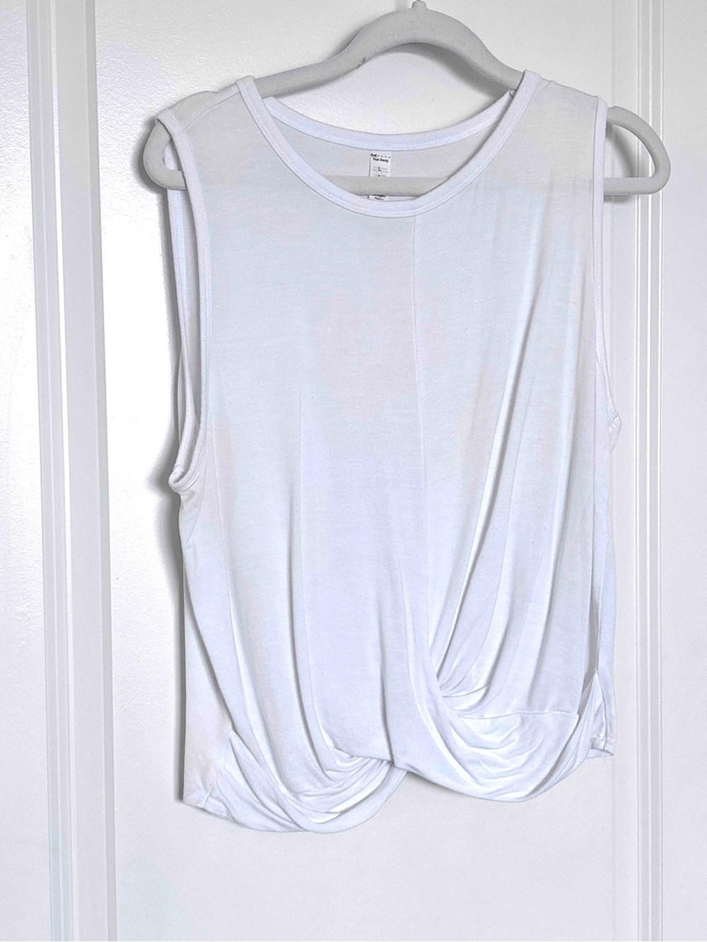 Alo Yoga White Draped Side Muscle Tank Top Sleeveless Active Large Athleisure